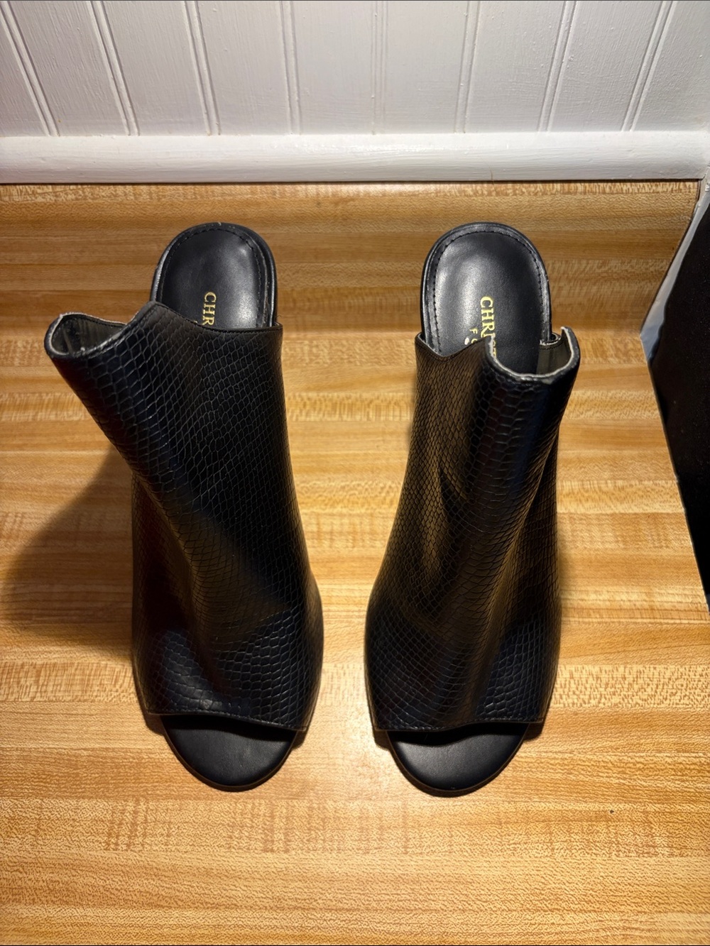 Christian Siriano Black Peep-Toe Mule Booties